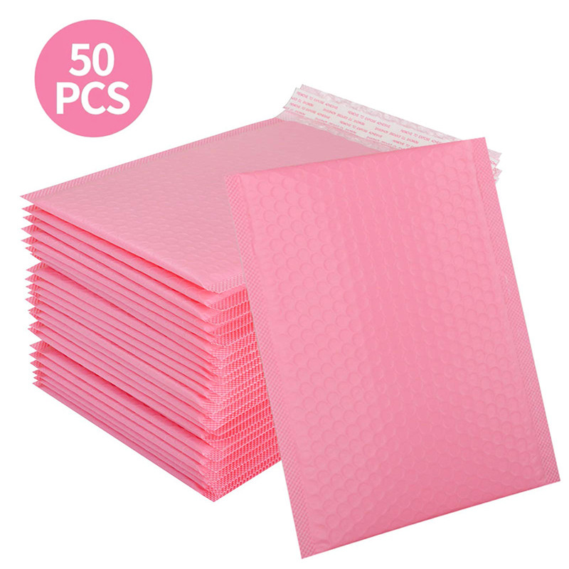 50 Pcs 핑크 메일러 폴 리 버블 패딩 홀로그램 우편 봉투 포장 셀프 인감 배송 가방 패딩 블랙 화이트